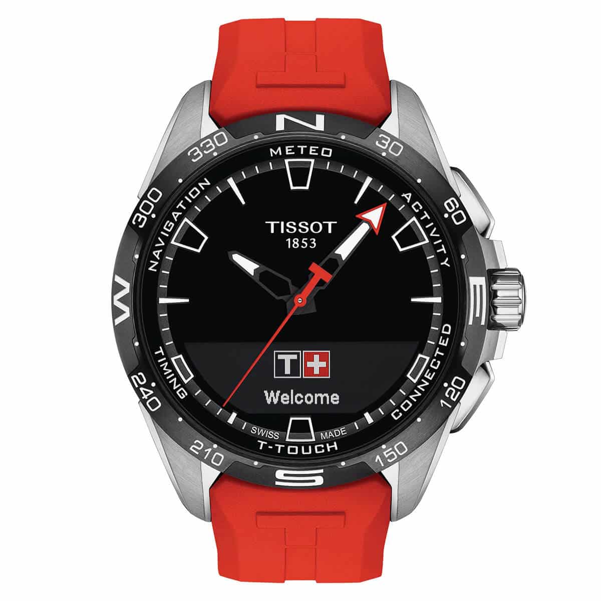 Reloj Tissot T-Touch Connect Solar rojo con correa de caucho