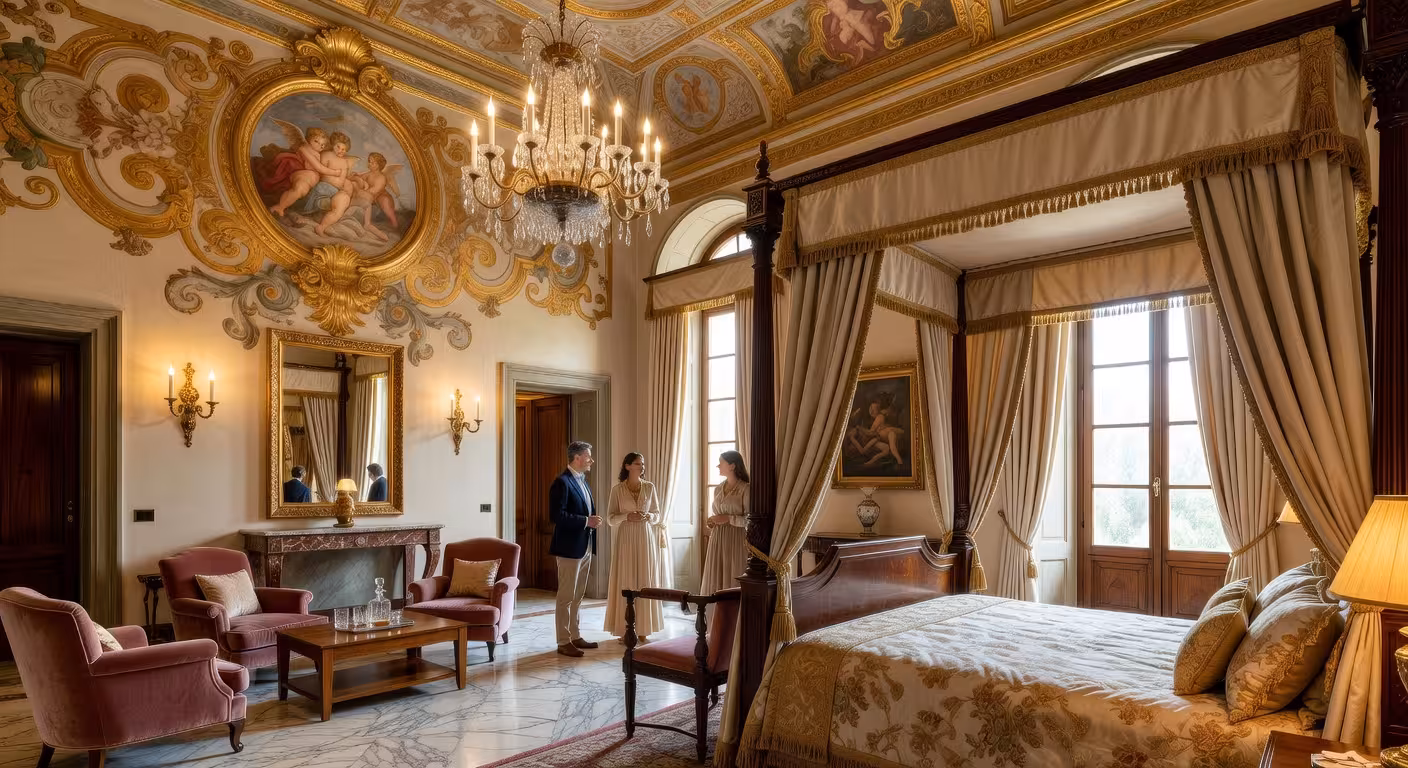 Interior de lujo de Dimora Palanca en Florencia con diseño contemporáneo y frescos del siglo XIX