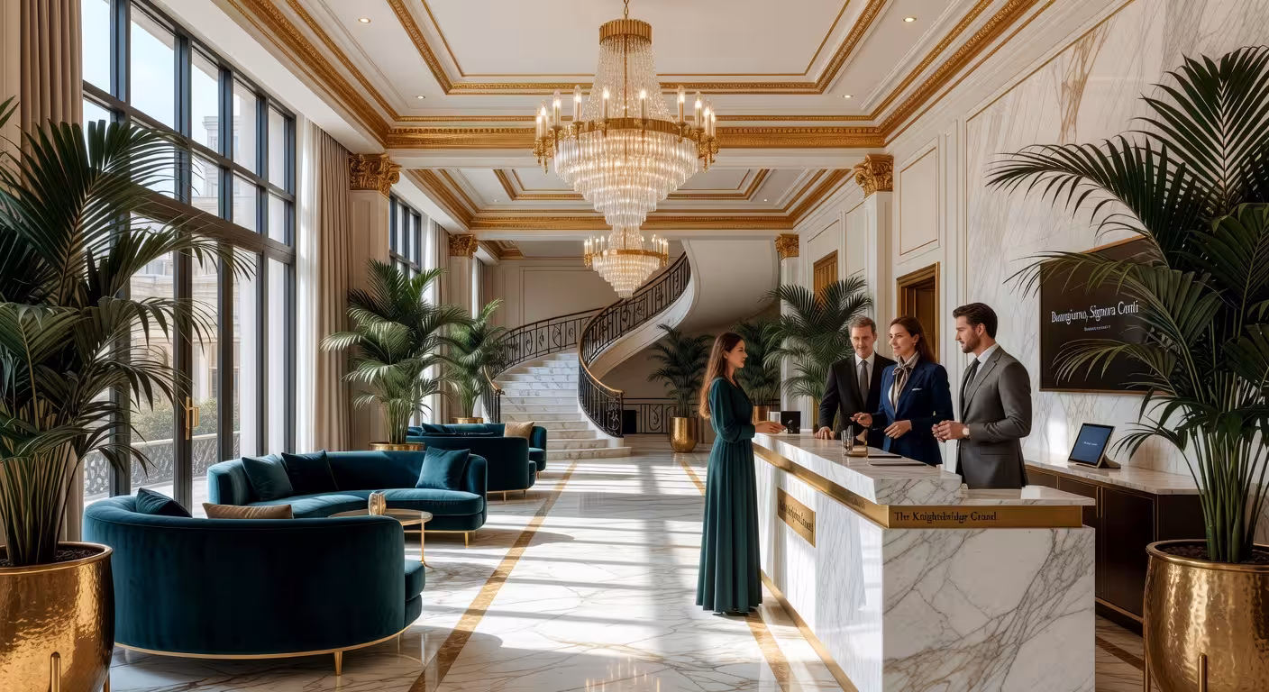 Vestíbulo elegante de The Carlton Tower Jumeirah en Knightsbridge con diseño contemporáneo y luz natural