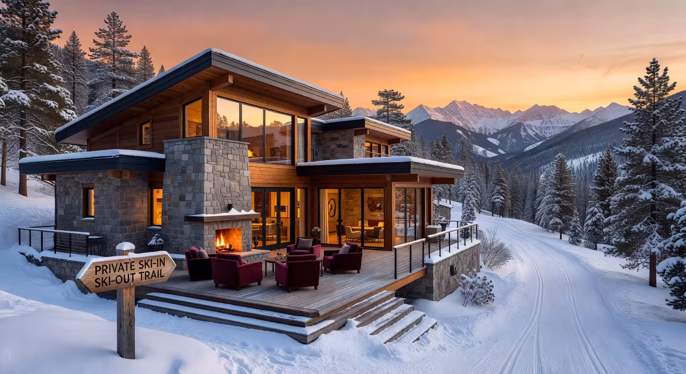 Las 7 mejores villas de lujo para alquilar en Estados Unidos Villa de lujo en resort de esquí de Colorado con vistas a las Montañas Rocosas al atardecer