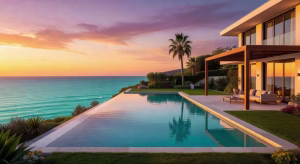 4 preguntas que debes hacerte antes de alquilar una villa de lujo Villa de lujo mediterránea con piscina infinita y vistas al mar al atardecer