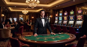 Casinos en línea de Malasia: Guía completa de las mejores plataformas Interior lujoso de casino en línea moderno con mesas de juego y ambiente sofisticado