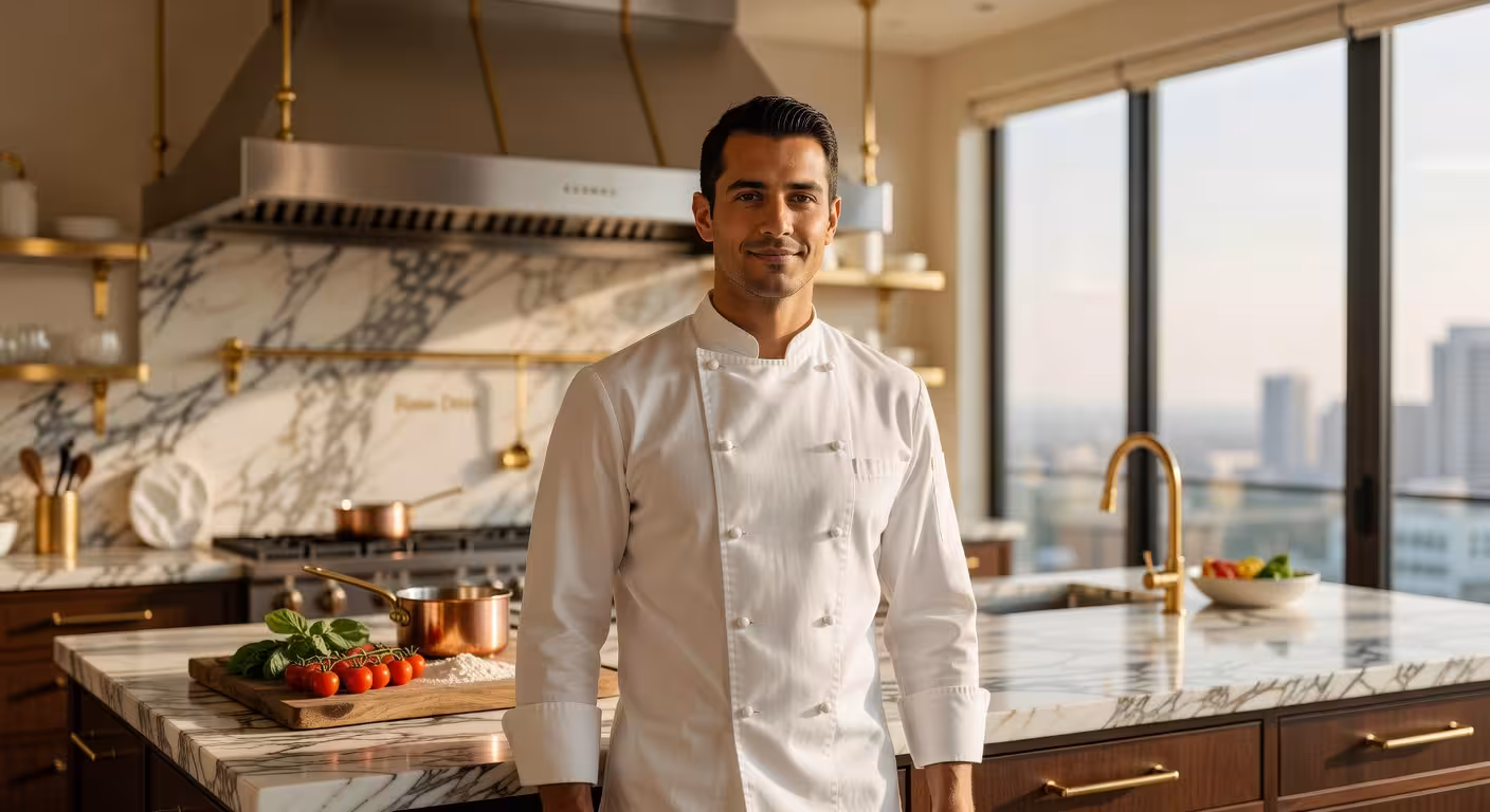 Mattia Agazzi, chef ejecutivo de Gucci Osteria Beverly Hills, en la cocina del restaurante con estrella Michelin