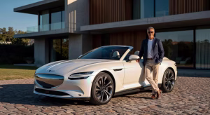 Genesis X Convertible eléctrico de lujo en color blanco con techo retráctil y diseño elegante