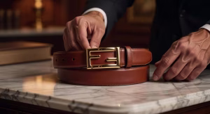 Cinturones Fendi para hombre: el accesorio definitivo que transforma tu estilo Cinturón de cuero Fendi con hebilla FF icónica sobre superficie de mármol