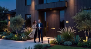 Cómo renovar los exteriores de tu casa para causar impacto en cada visita Exterior de casa de lujo renovado con revestimiento moderno, iluminación profesional y paisajismo sofisticado