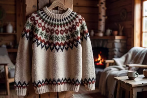 El jersey islandés lopapeysa: tradición nórdica que conquista el mundo del lujo Jersey islandés lopapeysa auténtico con patrón tradicional de yugo circular tejido a mano