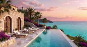 Delfino Blu Wellness Boutique Hotel: un refugio de bienestar en Corfú Vista exterior del Delfino Blu Wellness Boutique Hotel en Corfú con piscina infinity y jardines mediterráneos