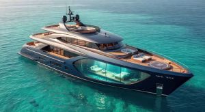 Concepto de superyate Cantharus de 69 metros con salón submarino panorámico y diseño futurista