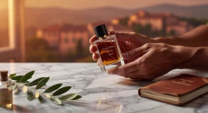 Fragancias premium accesibles: el lujo al alcance de todos Fragancias premium accesibles con botellas de perfume de diseño minimalista sobre superficie de mármol