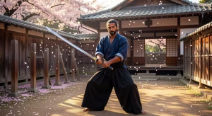Guía completa para comprar una espada Nodachi auténtica Artista marcial practicando técnicas con espada Nodachi en dojo japonés tradicional al aire libre