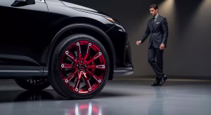 Llantas personalizadas Ruby Red Rims del Lexus RX con acabado rojo rubí brillante y luces LED integradas
