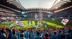 Celebración del Manchester City en el Etihad Stadium tras ganar la Premier League con récord de 100 puntos