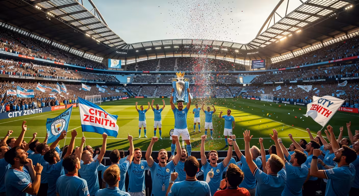 Celebración del Manchester City en el Etihad Stadium tras ganar la Premier League con récord de 100 puntos