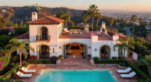 Casa mediterránea de lujo en Los Feliz con terraza en la azotea y vistas al Observatorio Griffith