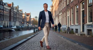 Hombre profesional con estilo Blue Industry en entorno urbano