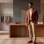 Hombre comprando ropa de diseñador en boutique de lujo