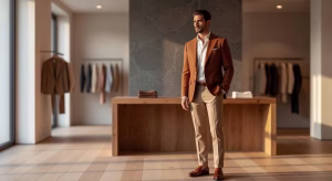 Hombre comprando ropa de diseñador en boutique de lujo