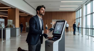 Control de inmigración con tecnología biométrica de reconocimiento facial en aeropuerto estadounidense