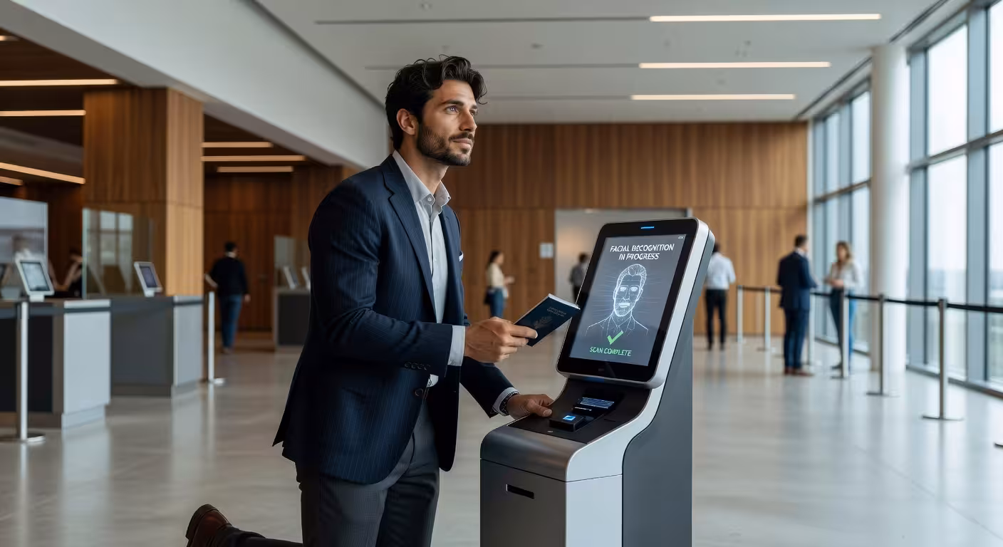 Viajando a Estados Unidos: Todo sobre el ESTA y los nuevos requisitos de entrada Control de inmigración con tecnología biométrica de reconocimiento facial en aeropuerto estadounidense