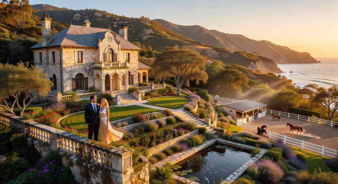 La espectacular mansión ecuestre de Kelsey Grammer en Malibu: historia de una propiedad icónica Mansión ecuestre de estilo francés en Malibu Hills con vistas al océano, jardines exuberantes y establos de caballos