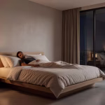 Dormitorio moderno de lujo con iluminación ambiental perfecta para dormir mejor