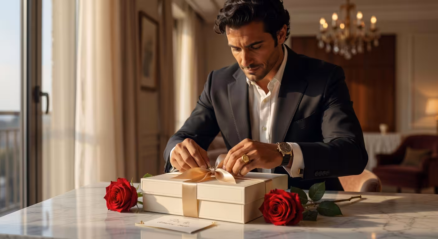 Caja de regalo de lujo con joyería elegante y presentación sofisticada para novia
