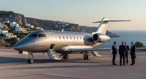 Bombardier Challenger 3500 en aeropuerto privado al atardecer