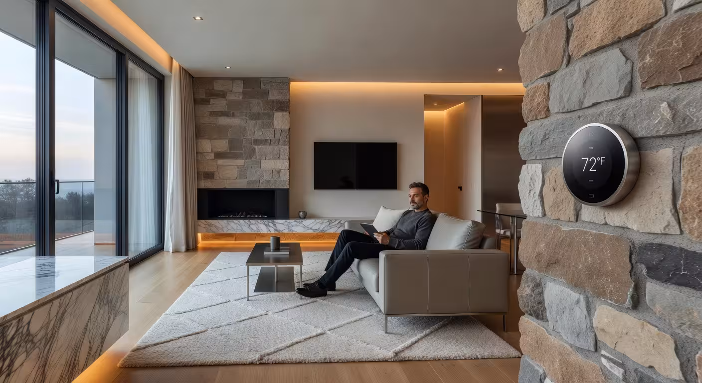 Hogar moderno con termostato inteligente y sistema de calefacción eficiente