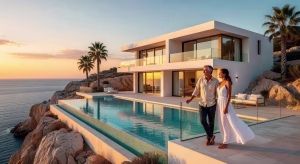 Villa de lujo moderna en la Costa Blanca con piscina infinita y vistas al mar al atardecer