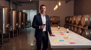 Bruno Colomer, enólogo de Codorníu, trabajando en el Celler Jaume con su escritorio de notas y fórmulas