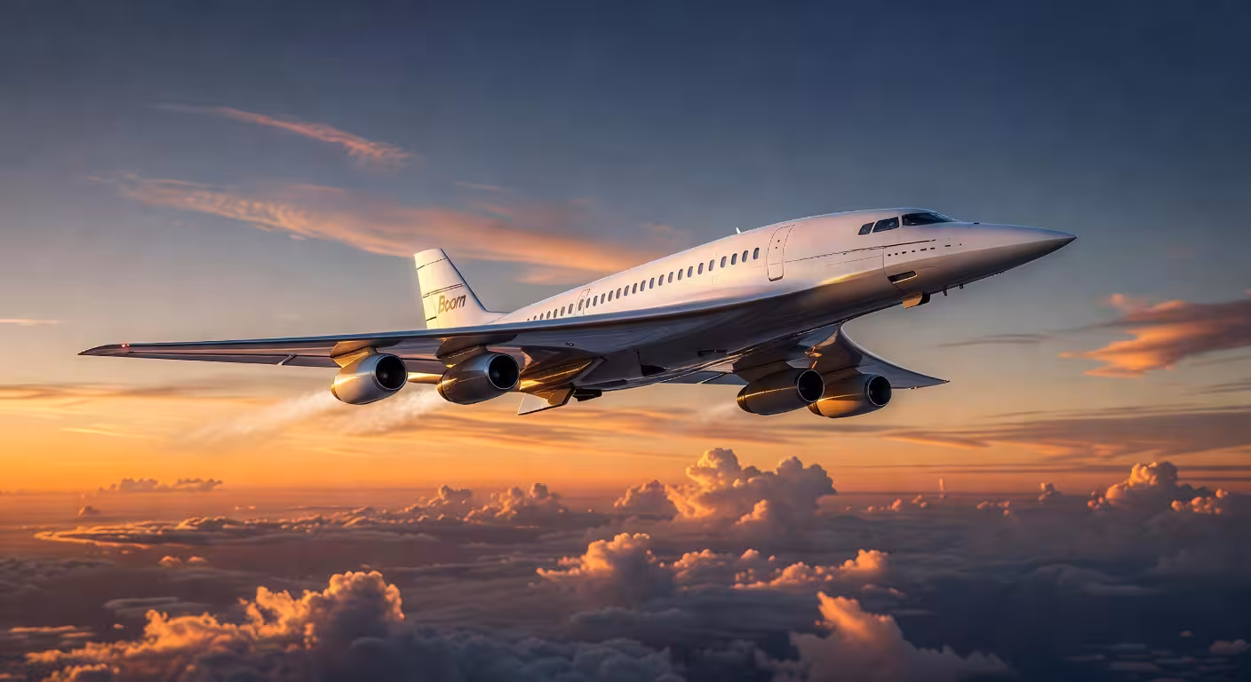 Boom Overture: el avión supersónico que está a punto de revolucionar los viajes de lujo Boom Overture avión supersónico volando sobre las nubes al atardecer