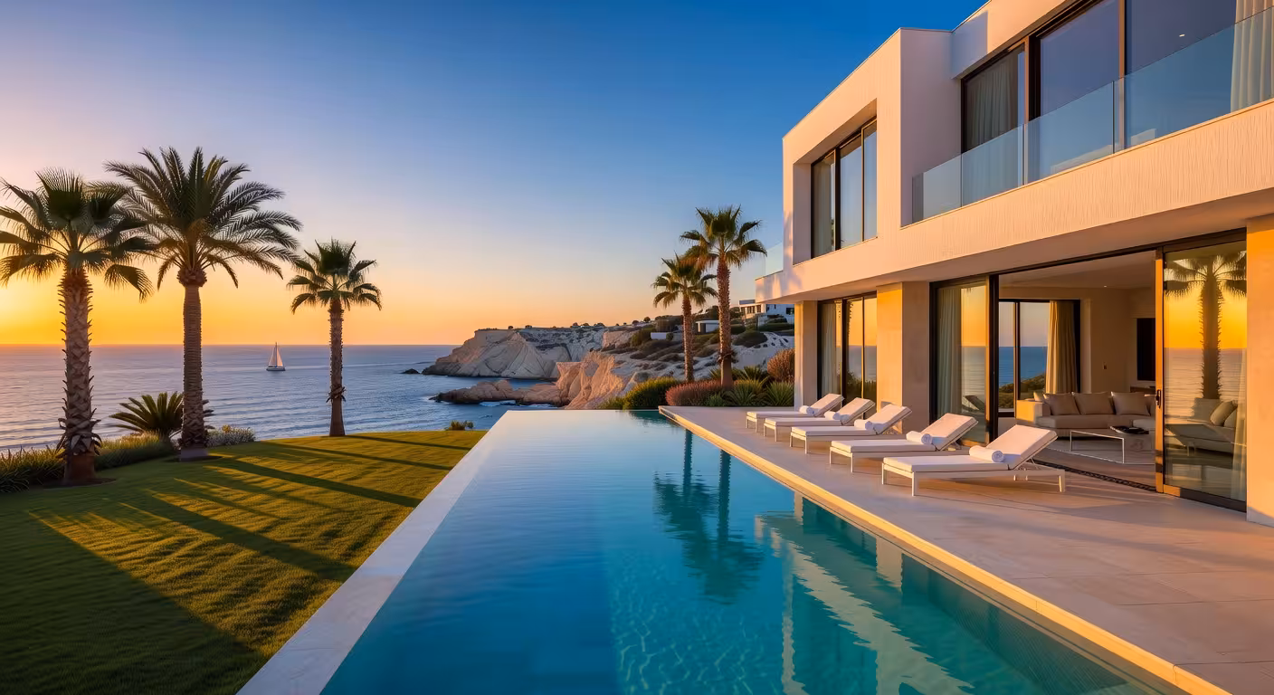 Villa de lujo de Domenica Group en Pafos con piscina infinita y vistas al Mediterráneo