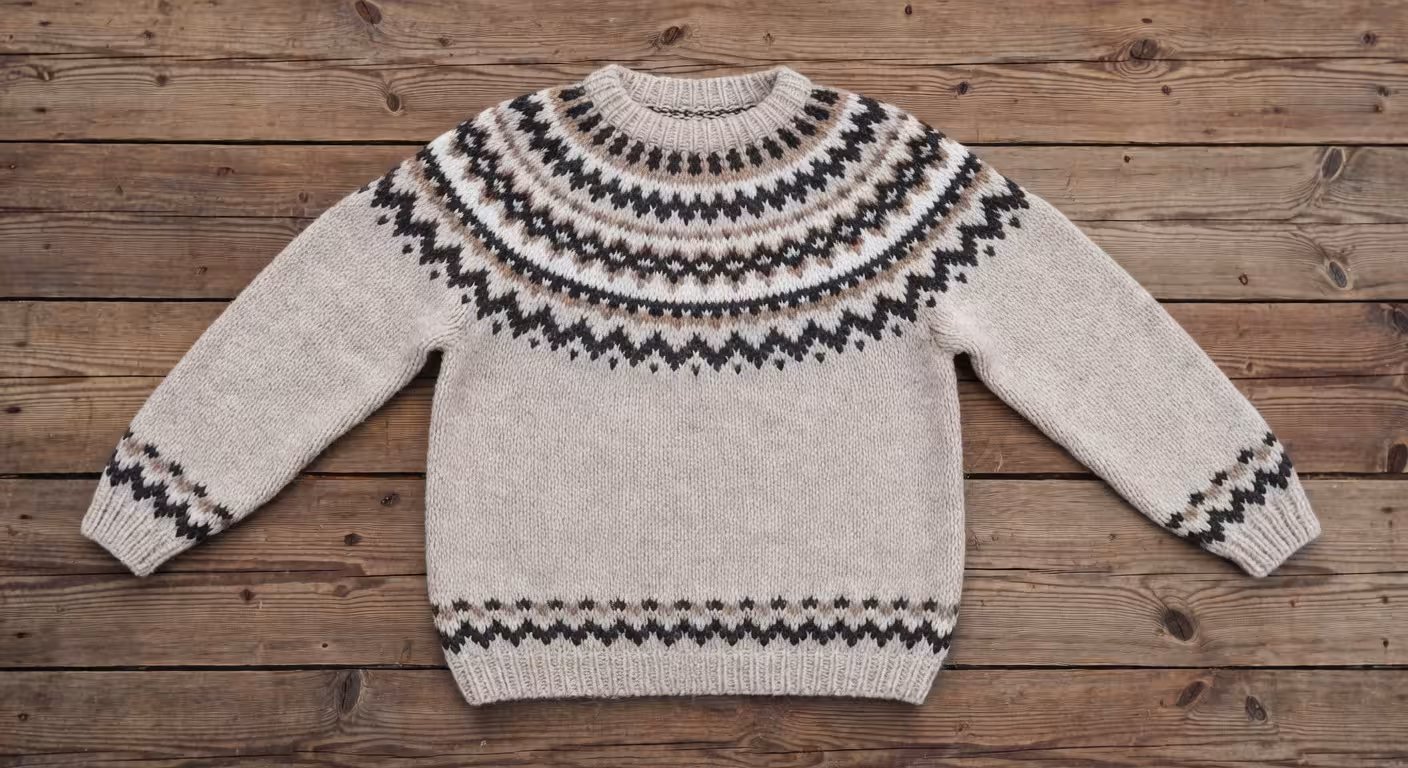 Jersey islandés lopapeysa auténtico con patrón tradicional de yugo circular tejido a mano