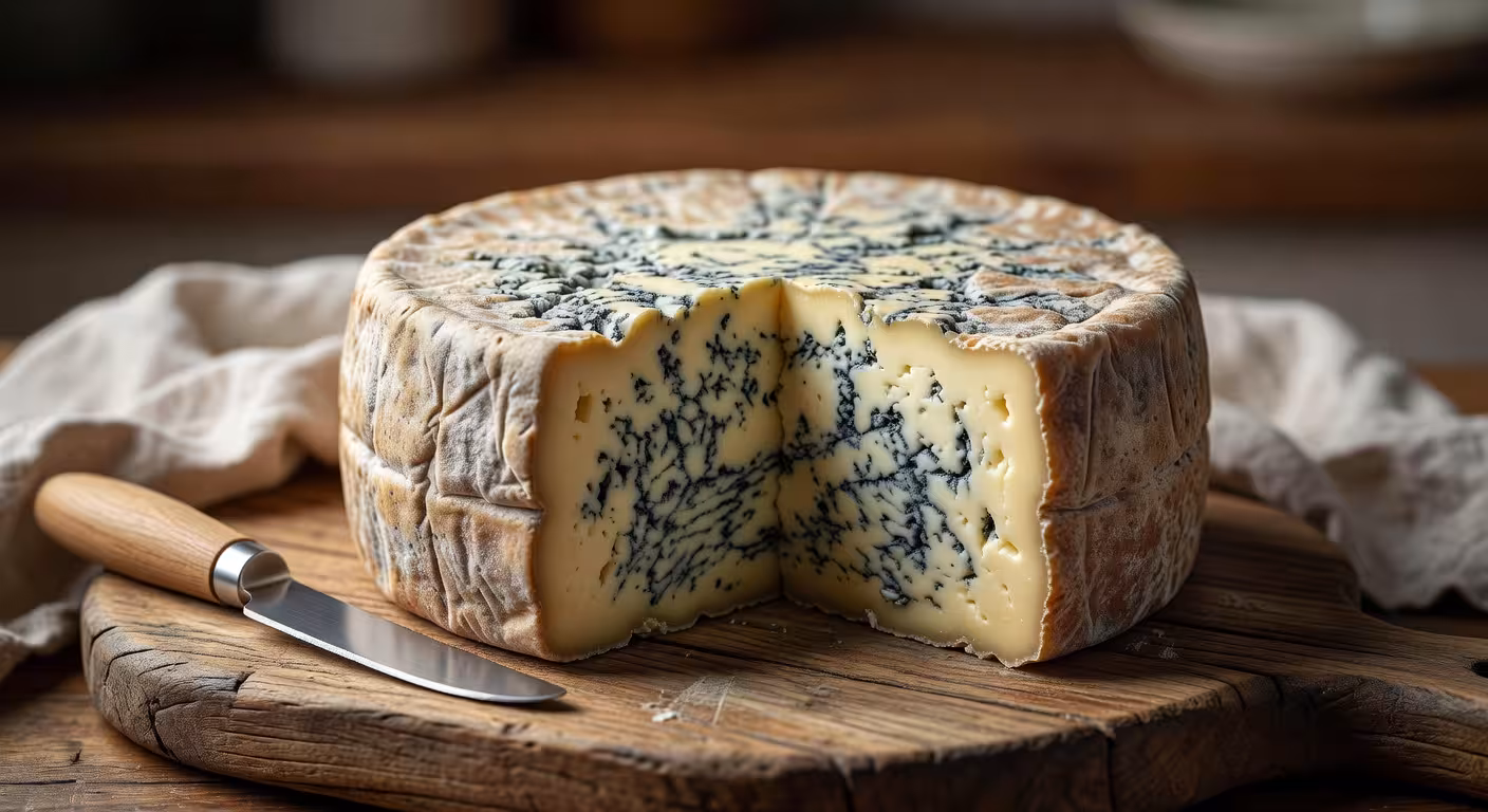 Stilton, el rey de los quesos ingleses Queso Stilton azul británico auténtico con vetas azul verdosas características y textura cremosa