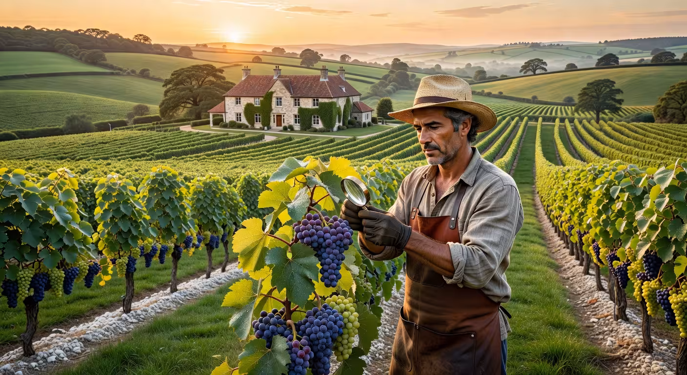 Viñedo inglés de vino espumoso en Sussex con suelos calcáreos similares a Champagne