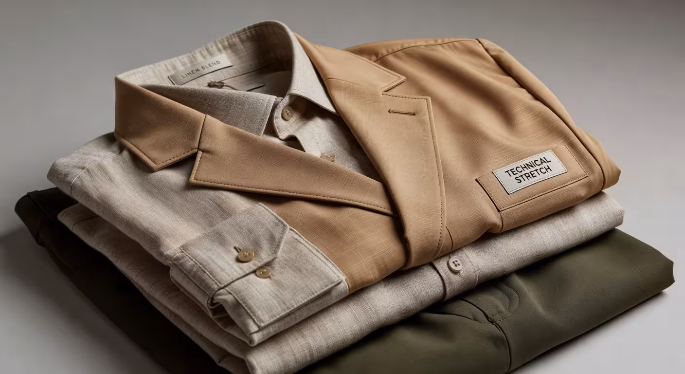 Detalle de tejidos y texturas de moda masculina contemporánea