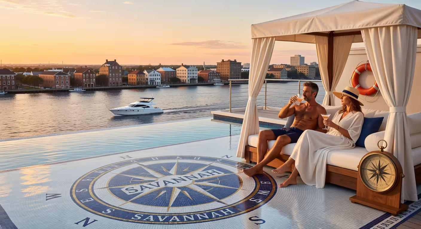 Piscina Compass Rooftop del JW Marriott Savannah con vistas panorámicas al río