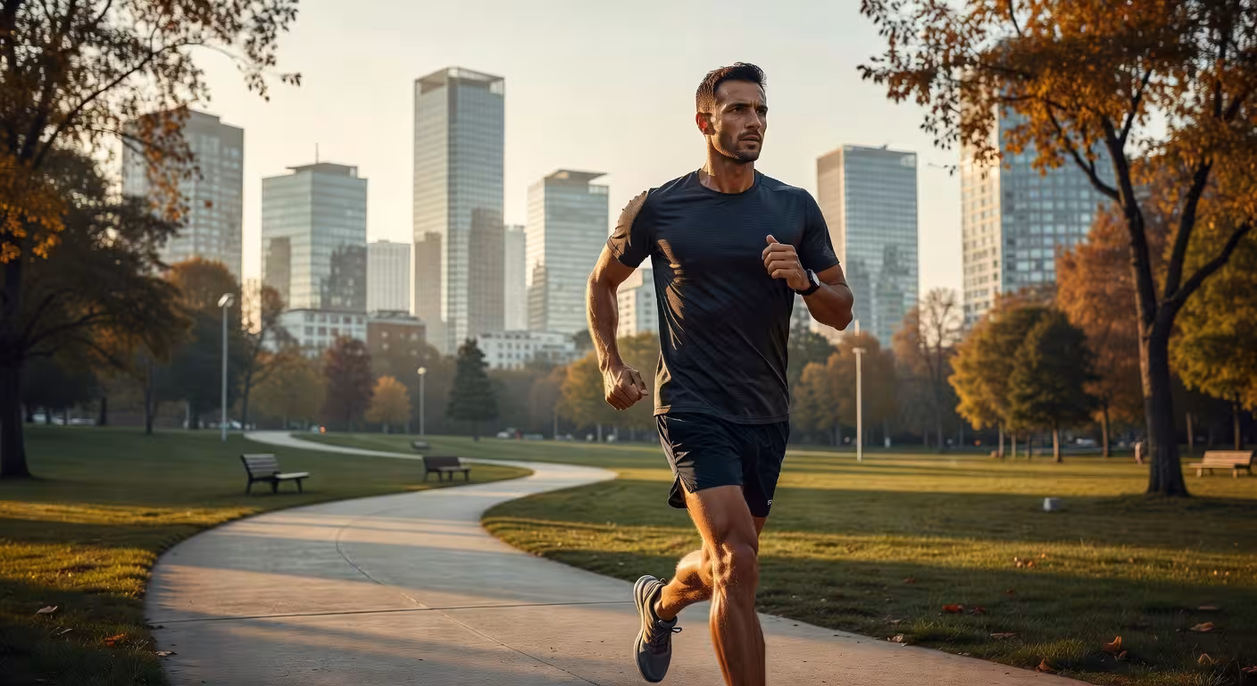 Empresario europeo haciendo ejercicio matutino para gestionar el estrés emprendedor