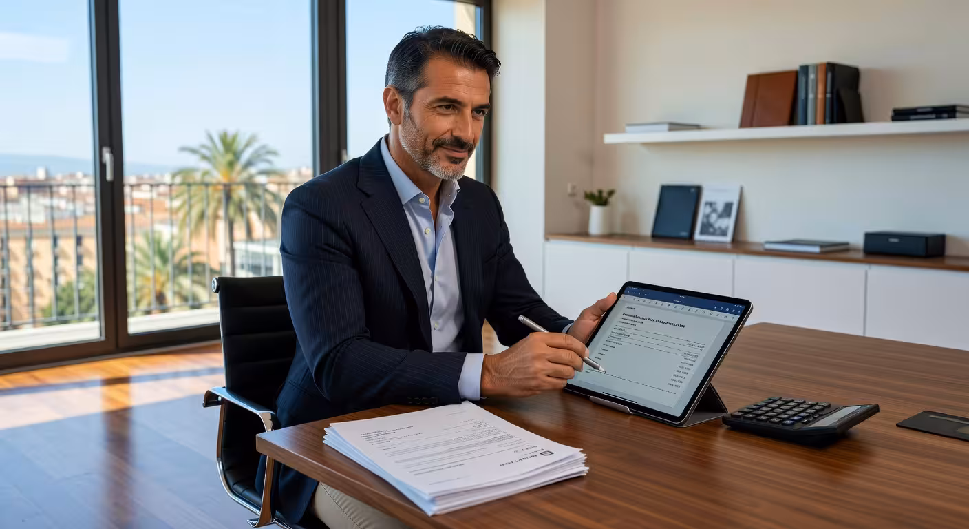 Empresario revisando contrato de renting de coche - Ventajas del alquiler a largo plazo