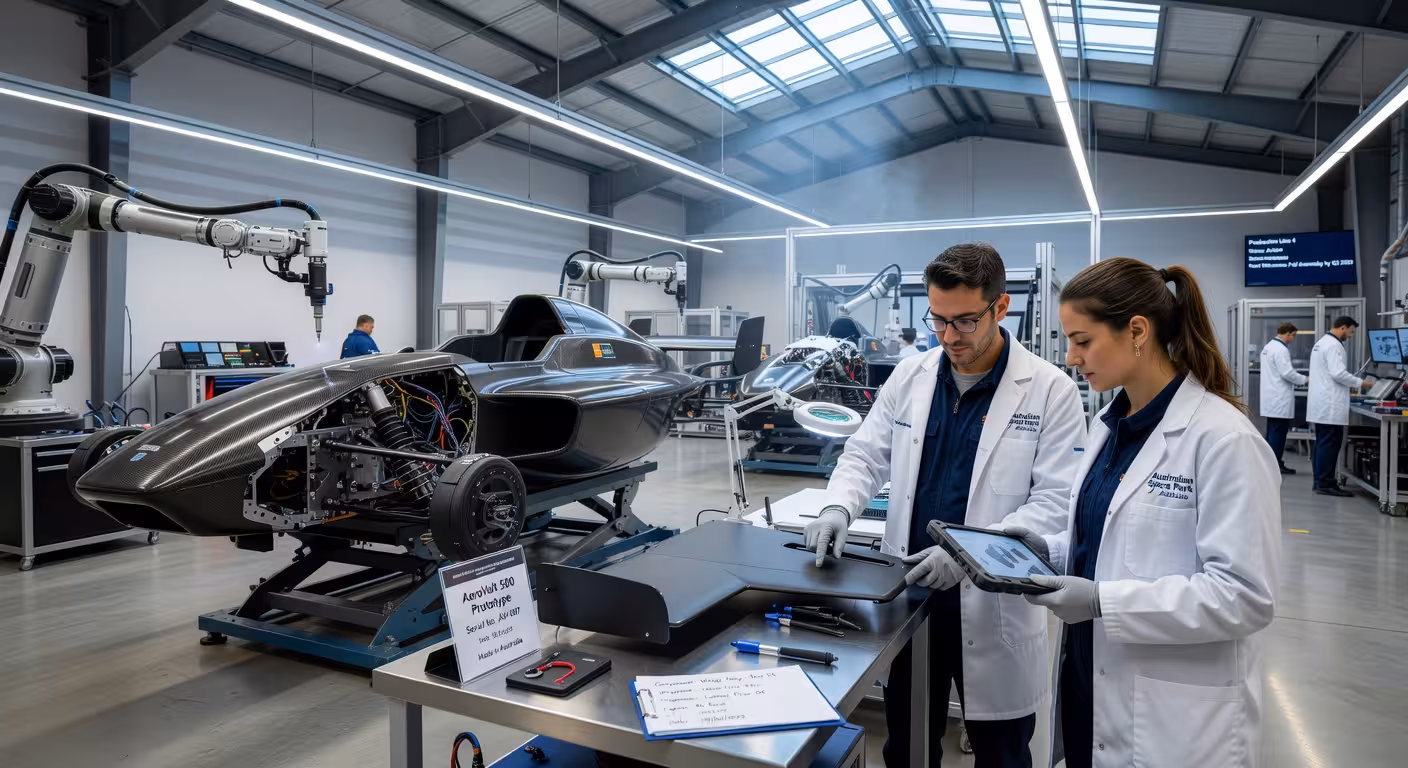 Fábrica de Alauda Aeronautics en el Australian Space Park de Adelaida donde se fabrican los coches voladores Airspeeder