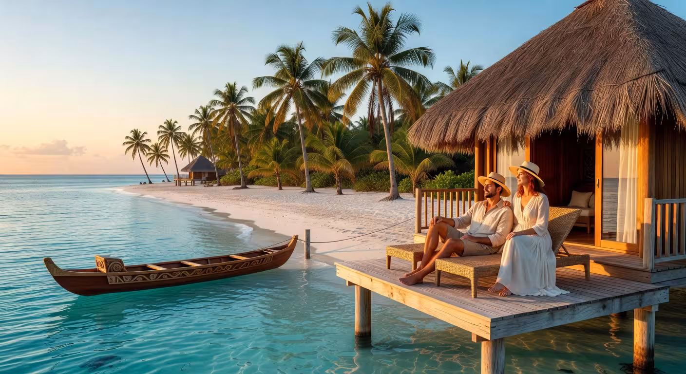 Cabaña sobre el agua en las paradisíacas Islas San Blas de Panamá con aguas cristalinas color turquesa
