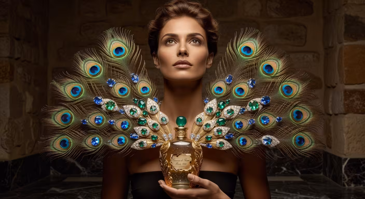 Collar de pavo real de alta joyería con tanzanitas esmeraldas y zafiros amarillos de la colección Indian Song