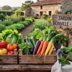 Verduras orgánicas de temporada del huerto propio de Julien Dumas en Nonville