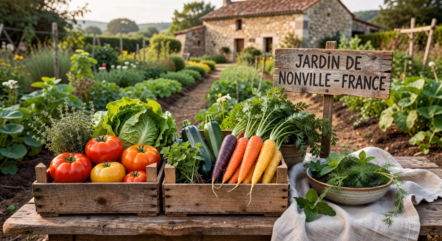 Verduras orgánicas de temporada del huerto propio de Julien Dumas en Nonville