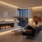 Mejora tu sala de estar con una chimenea: guía completa para elegir la ideal Sala de estar de lujo con chimenea lineal de gas y diseño minimalista moderno