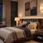 Dormitorio moderno de lujo con iluminación ambiental perfecta para dormir mejor