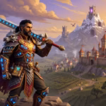 RuneScape: Guía definitiva con consejos y trucos para dominar Gielinor Guerrero explorando el mundo de RuneScape con armadura legendaria y paisaje fantástico medieval