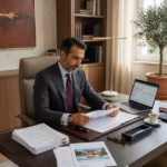 Cómo encontrar los mejores prestamistas hipotecarios: guía completa para compradores exigentes Hombre profesional revisando documentos hipotecarios en oficina de lujo moderna