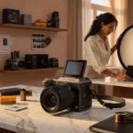 Las cámaras más caras del mundo: cuando la fotografía se convierte en inversión Cámara profesional de formato medio Hasselblad en estudio fotográfico de lujo con iluminación elegante